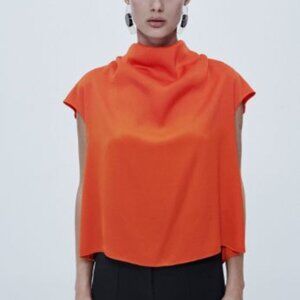 ZARA orange SATIN TOP WITH TIE DETAIL